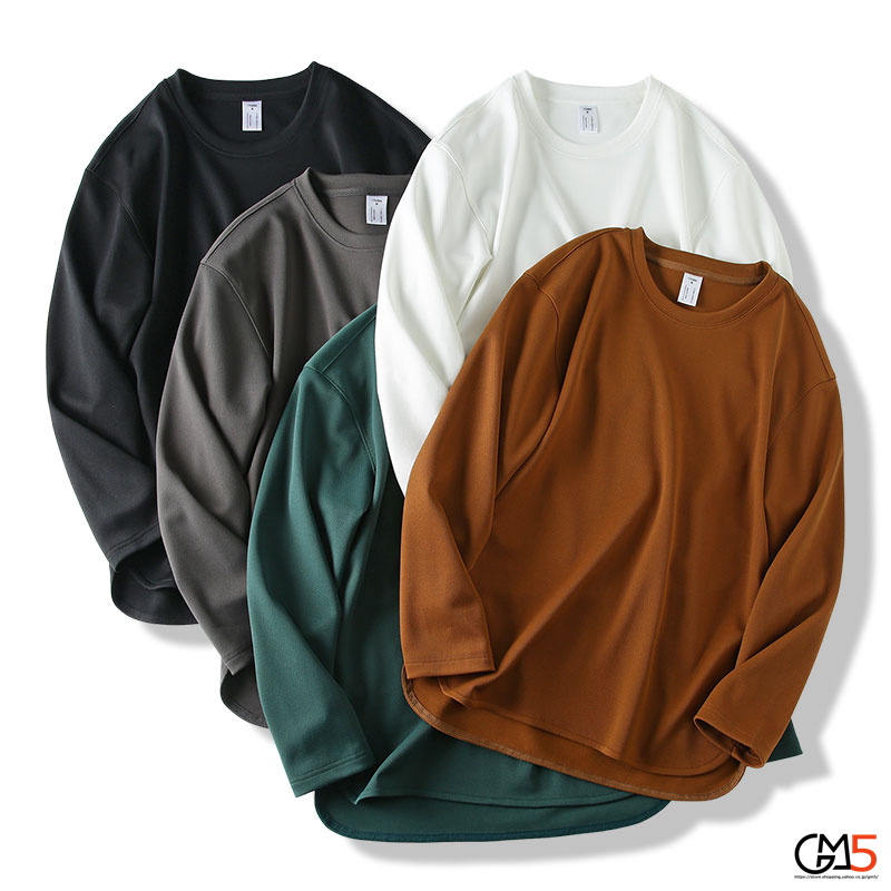 ロンｔシャツ メンズ 秋服 トップス トレーナー ブルオーバ 無地 シンプル 長袖Tシャツ 新作 ストリート 前後差 