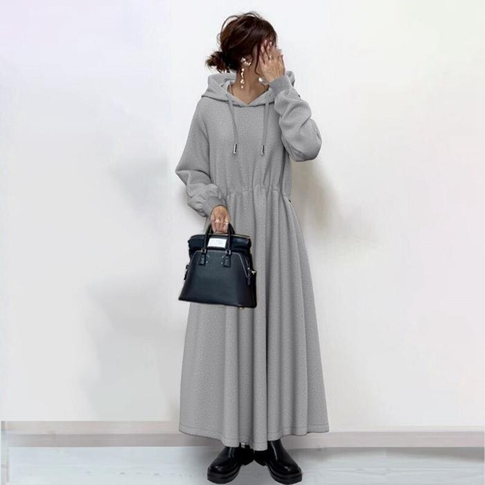 ワンピース 長袖 ロング ロングワンピ フード付き チェック柄 ゆったり 通勤 通学 お出かけ 体型カバー 切り替え カジュアル 