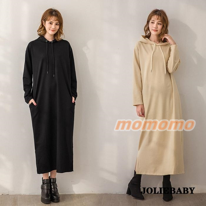 パーカーワンピース 春秋 レディース ワンピース 大きサイズ マキシ丈 ロングワンピース 体型カバー 長袖 ロング丈 フード付き 秋冬 