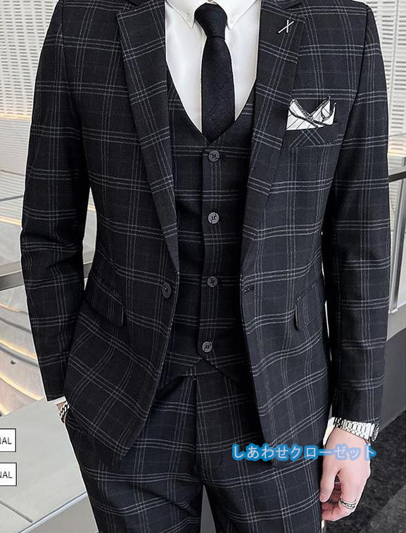 スーツ メンズ おしゃれ スーツセットアップ 3ピーススーツ ビジネススーツ 洗える チェック柄 通勤 紳士服 カジュアルスーツ 結婚式 スリム フォーマルスーツ 