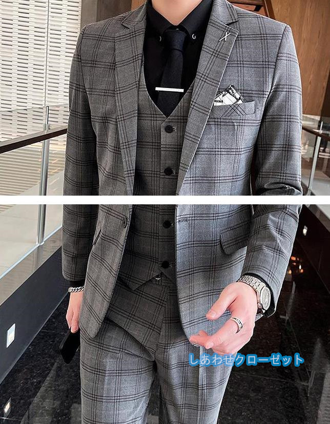 スーツ メンズ おしゃれ スーツセットアップ 3ピーススーツ ビジネススーツ 洗える チェック柄 通勤 紳士服 カジュアルスーツ 結婚式 スリム フォーマルスーツ 
