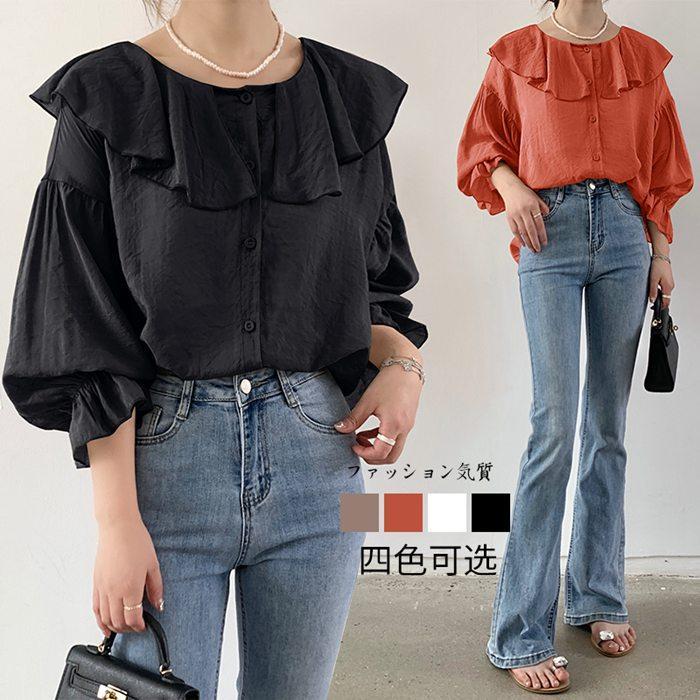 シャツ レディース 春夏 長袖 上品 トップス 大人 着やせ ブラウス 韓国風 通勤 カジュアル カットソー フレアートップス 