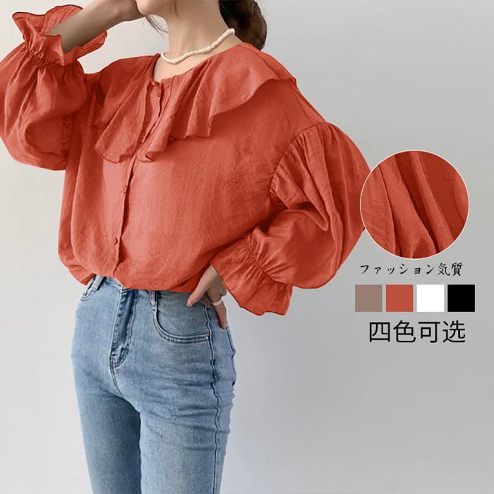 シャツ レディース 春夏 長袖 上品 トップス 大人 着やせ ブラウス 韓国風 通勤 カジュアル カットソー フレアートップス 