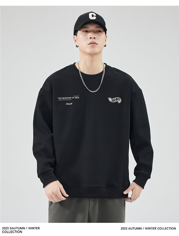 トレーナー メンズ プルオーバー ブラック 長袖 スポーツウェア 韓国ファッション 長袖 Uネック 丸襟 デザイン 送料無料 プリント 春秋 英語文字 