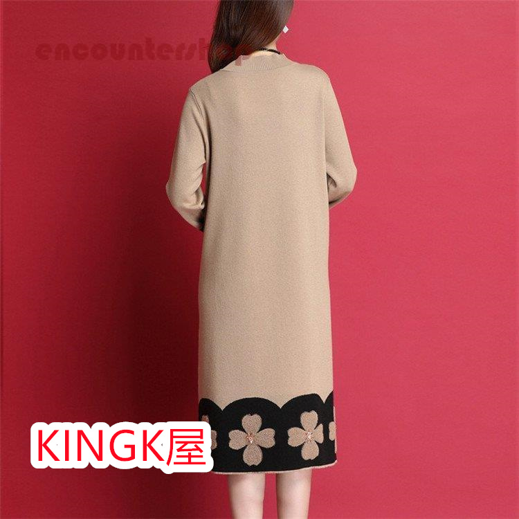 ニットワンピース レディース 30代 40代 50代 秋冬 着痩せ 配色 通勤 ワンピース メリヤス 上品 ワンピース セーター きれいめ 大人 膝丈 体型カバー 長袖 