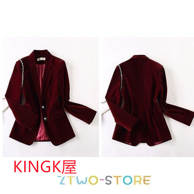 秋 テーラードジャケット レディース ベロア ジャケット フォーマル 通勤 OL スーツジャケット ブラック 大きいサイズ オフィス 長袖 ワイン赤 