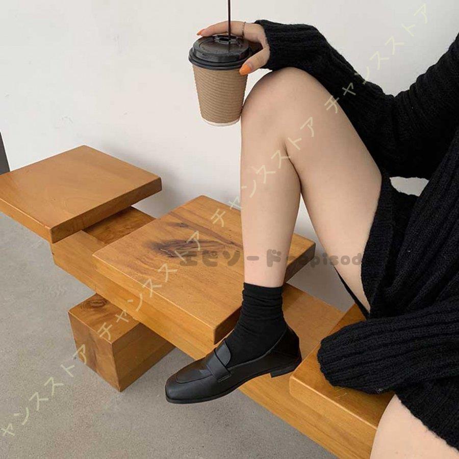 スクエアトゥ ローファー レディース フラットスムース ビット付き 無地 フラットパンプス 大きいサイズ ぺたんこ ローヒール 黒 ブラック 痛くない 