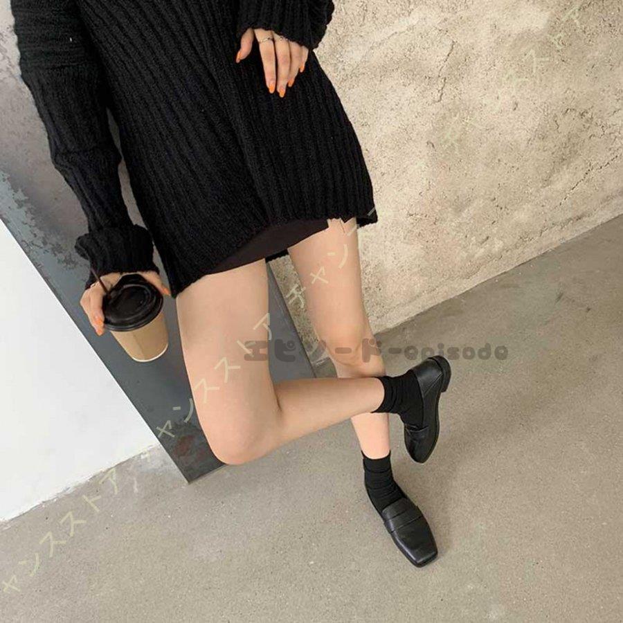 スクエアトゥ ローファー レディース フラットスムース ビット付き 無地 フラットパンプス 大きいサイズ ぺたんこ ローヒール 黒 ブラック 痛くない 