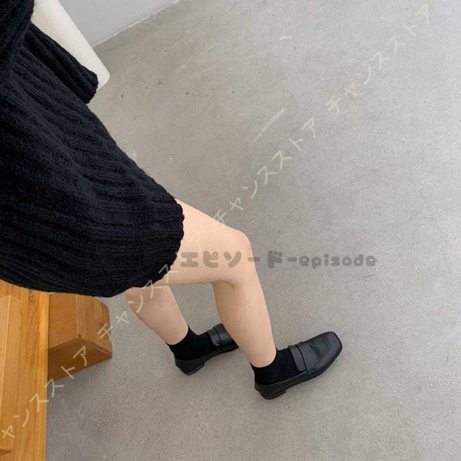 スクエアトゥ ローファー レディース フラットスムース ビット付き 無地 フラットパンプス 大きいサイズ ぺたんこ ローヒール 黒 ブラック 痛くない 