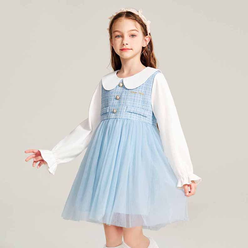 秋冬長袖白襟フォーマルワンピースボタンキッズ 子供服女の子 長袖 こども服 子ども服 無地 礼服110CM 夏 120CM プレゼント 130CM 通学 春 140CM通園 