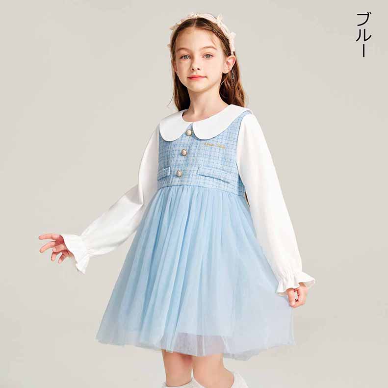 秋冬長袖白襟フォーマルワンピースボタンキッズ 子供服女の子 長袖 こども服 子ども服 無地 礼服110CM 夏 120CM プレゼント 130CM 通学 春 140CM通園 
