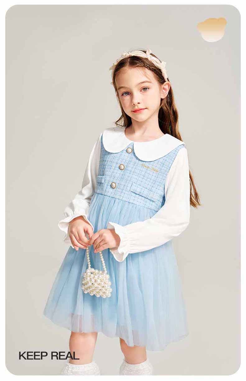 秋冬長袖白襟フォーマルワンピースボタンキッズ 子供服女の子 長袖 こども服 子ども服 無地 礼服110CM 夏 120CM プレゼント 130CM 通学 春 140CM通園 