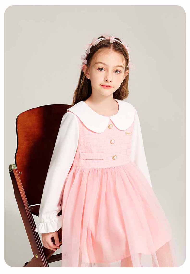 秋冬長袖白襟フォーマルワンピースボタンキッズ 子供服女の子 長袖 こども服 子ども服 無地 礼服110CM 夏 120CM プレゼント 130CM 通学 春 140CM通園 