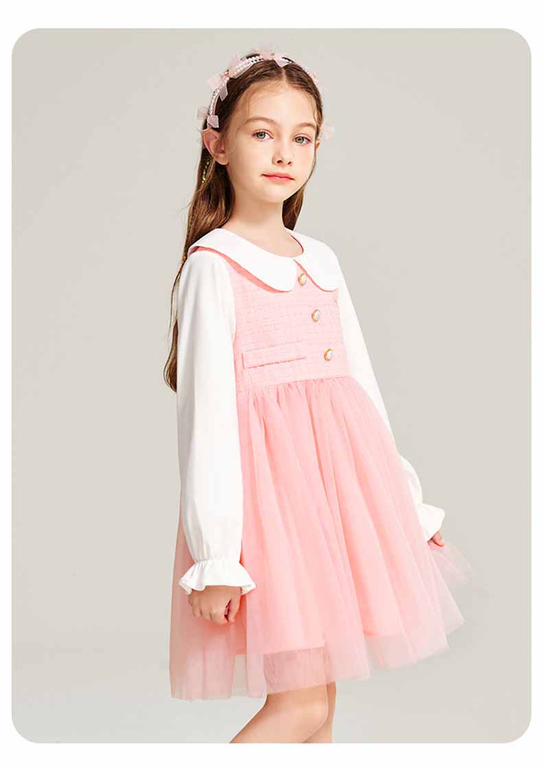 秋冬長袖白襟フォーマルワンピースボタンキッズ 子供服女の子 長袖 こども服 子ども服 無地 礼服110CM 夏 120CM プレゼント 130CM 通学 春 140CM通園 