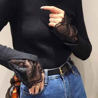 レイヤード ニット セーター レース トップス レディース 長袖 タートルネック ブラック グレー フェミニン ブラウン 黒 秋 白 ホワイト ベージュ カジュアル 
