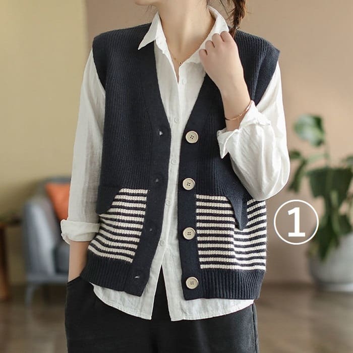 ニット ベスト レディース ボーダー デザイン 春秋冬 オシャレ 40代 女子会 旅行 カジュアル 通勤 30代 きれいめ トップス お出かけ シニア 60代 50代 