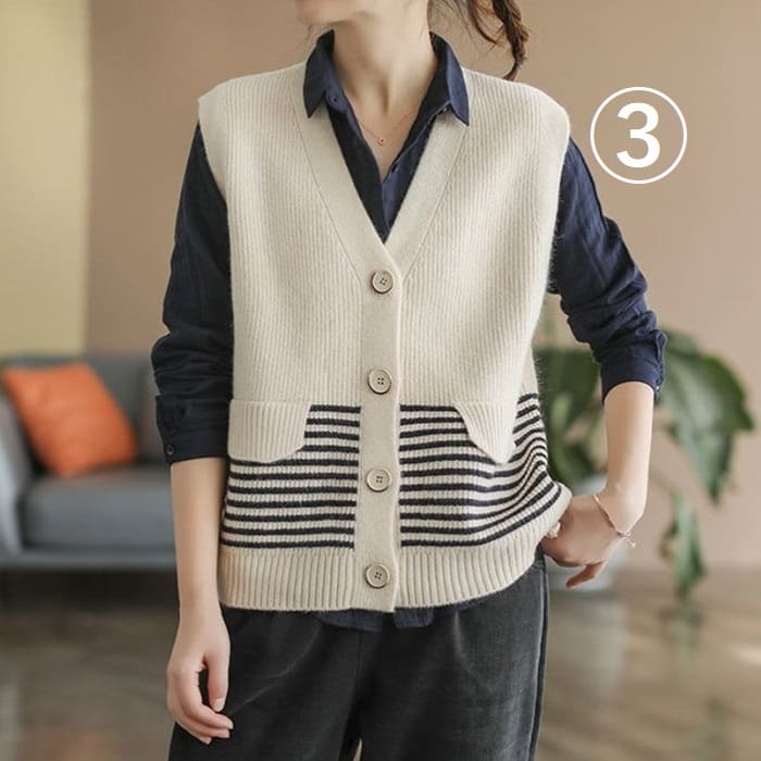 ニット ベスト レディース ボーダー デザイン 春秋冬 オシャレ 40代 女子会 旅行 カジュアル 通勤 30代 きれいめ トップス お出かけ シニア 60代 50代 
