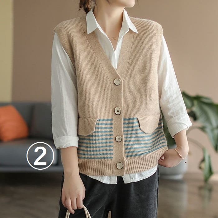 ニット ベスト レディース ボーダー デザイン 春秋冬 オシャレ 40代 女子会 旅行 カジュアル 通勤 30代 きれいめ トップス お出かけ シニア 60代 50代 