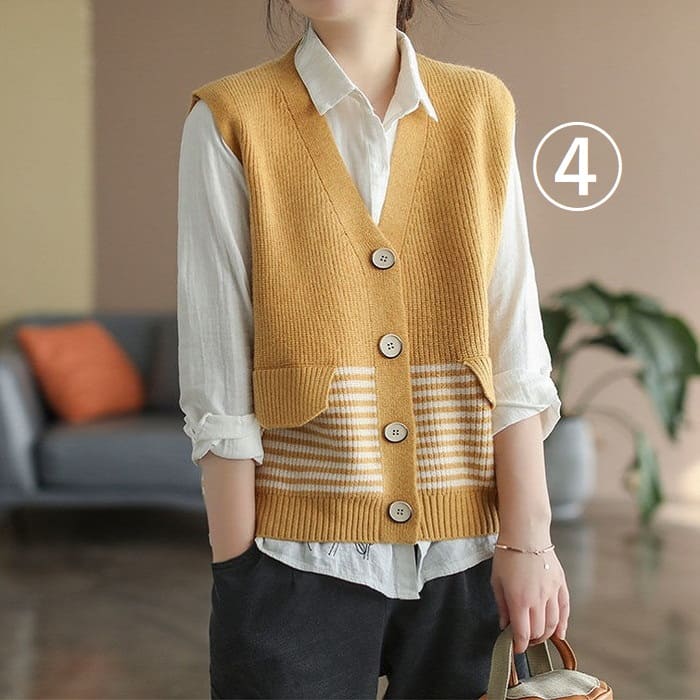 ニット ベスト レディース ボーダー デザイン 春秋冬 オシャレ 40代 女子会 旅行 カジュアル 通勤 30代 きれいめ トップス お出かけ シニア 60代 50代 