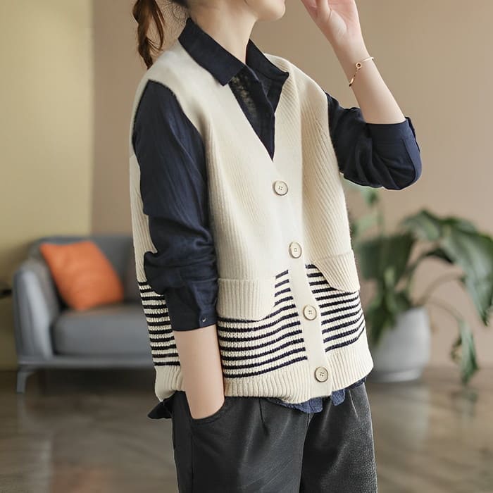ニット ベスト レディース ボーダー デザイン 春秋冬 オシャレ 40代 女子会 旅行 カジュアル 通勤 30代 きれいめ トップス お出かけ シニア 60代 50代 