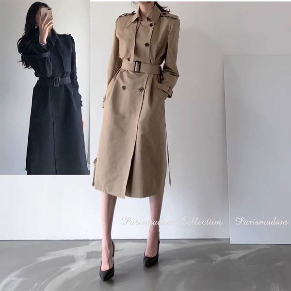 トレンチコート 定番スタイル ひざ丈 長袖 ベージュ 通勤 お出かけ ロングコートほっそり効果お出かけ女子会20代30代40代50代60代 