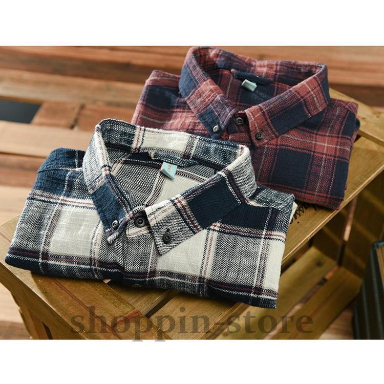 ネルシャツ メンズ カジュアルシャツ ボタンダウンシャツ チェック柄 トップス100%綿 起毛 春 長袖 秋 