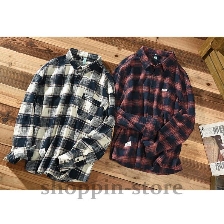 ネルシャツ メンズ カジュアルシャツ ボタンダウンシャツ チェック柄 トップス100%綿 起毛 春 長袖 秋 