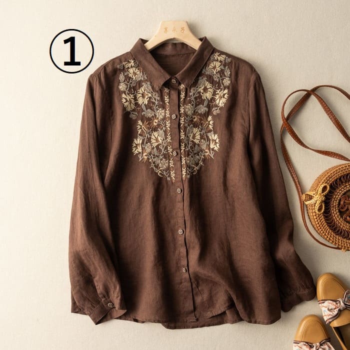 刺繍 ブラウス レディース カジュアルシャツ 長袖 春夏秋 30代 カジュアル トップス シニア 60代 通勤 女子会 きれいめ 40代 お出かけ 50代 旅行 