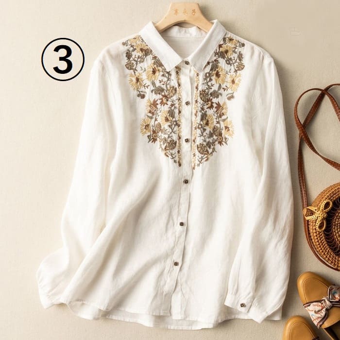 刺繍 ブラウス レディース カジュアルシャツ 長袖 春夏秋 30代 カジュアル トップス シニア 60代 通勤 女子会 きれいめ 40代 お出かけ 50代 旅行 