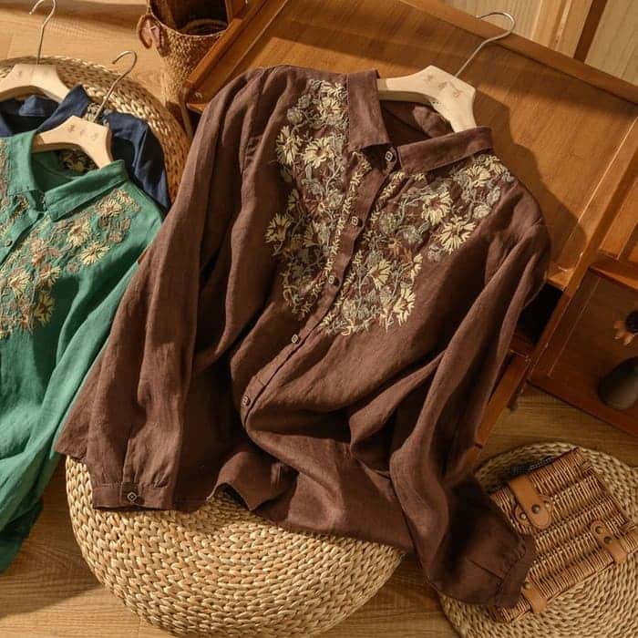 刺繍 ブラウス レディース カジュアルシャツ 長袖 春夏秋 30代 カジュアル トップス シニア 60代 通勤 女子会 きれいめ 40代 お出かけ 50代 旅行 