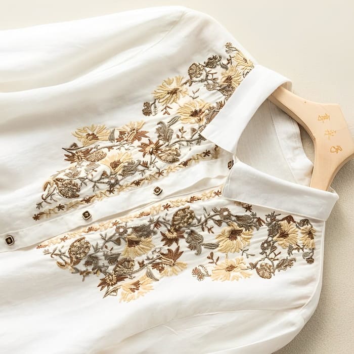 刺繍 ブラウス レディース カジュアルシャツ 長袖 春夏秋 30代 カジュアル トップス シニア 60代 通勤 女子会 きれいめ 40代 お出かけ 50代 旅行 