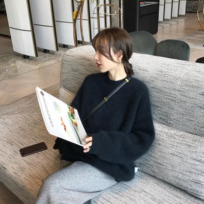 トップス ニット セーター モヘア ふわふわ レディース クルーネック 暖かい カジュアル 大人 フェミニン おしゃれ 可愛い ナチュラル 長袖 ゆったり きれいめ 