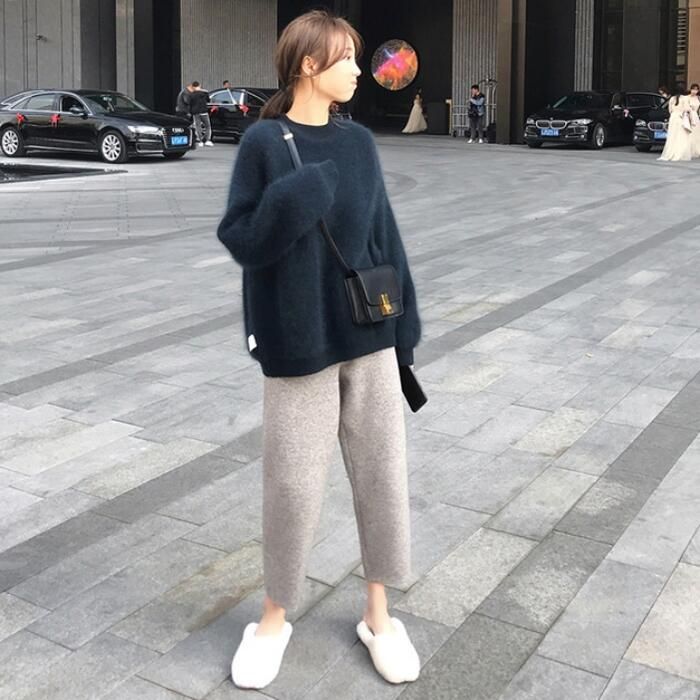 トップス ニット セーター モヘア ふわふわ レディース クルーネック 暖かい カジュアル 大人 フェミニン おしゃれ 可愛い ナチュラル 長袖 ゆったり きれいめ 