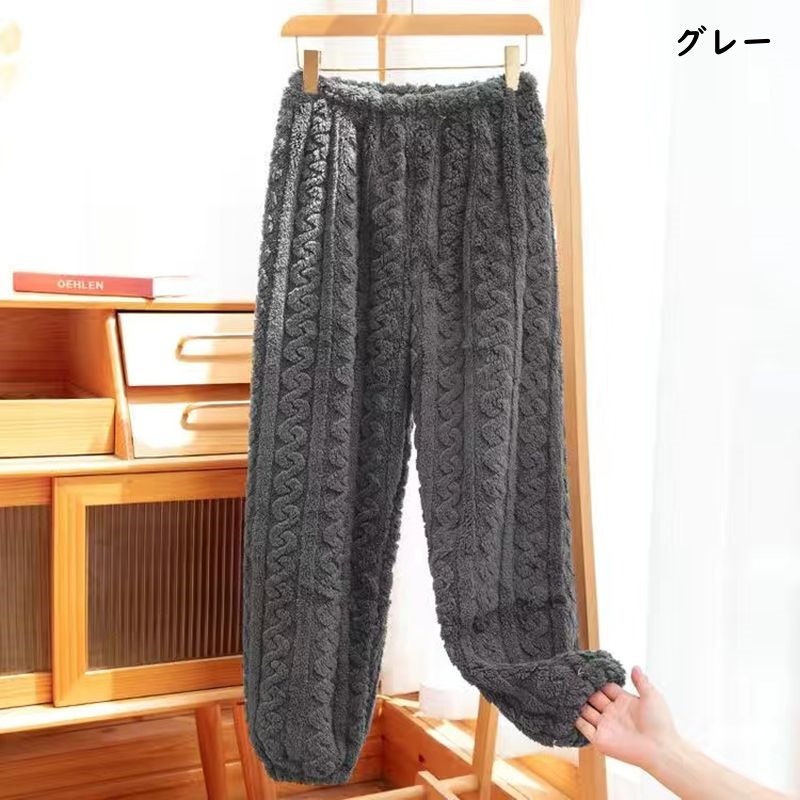 お取り寄せ商品 パジャマ レディース 長ズボン ウエストゴム フリーサイズ 秋冬 室内着 フラノ ルームウエア 部屋着 女性用無地 ゆったり 裏起毛 