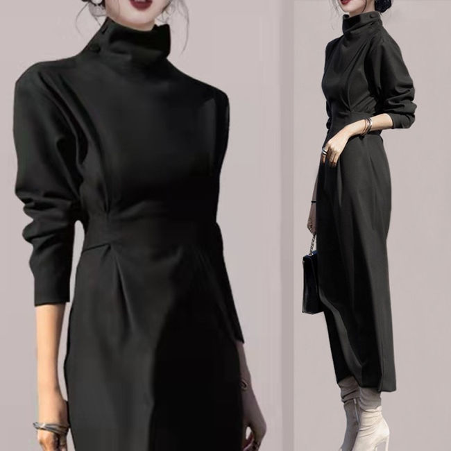 パーティードレス レディース タートルネック 長袖 ロング モノトーン 結婚式 ワンピ ワンピース フォーマル ドレス お呼ばれ パーティ 成人式 社交 2次会 