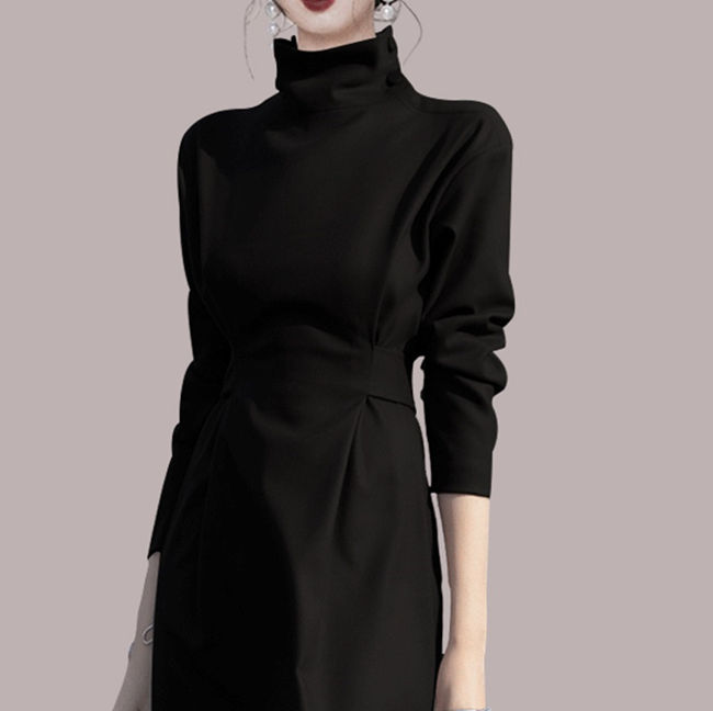 パーティードレス レディース タートルネック 長袖 ロング モノトーン 結婚式 ワンピ ワンピース フォーマル ドレス お呼ばれ パーティ 成人式 社交 2次会 
