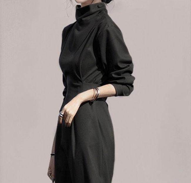 パーティードレス レディース タートルネック 長袖 ロング モノトーン 結婚式 ワンピ ワンピース フォーマル ドレス お呼ばれ パーティ 成人式 社交 2次会 