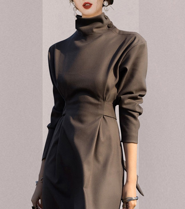 パーティードレス レディース タートルネック 長袖 ロング モノトーン 結婚式 ワンピ ワンピース フォーマル ドレス お呼ばれ パーティ 成人式 社交 2次会 