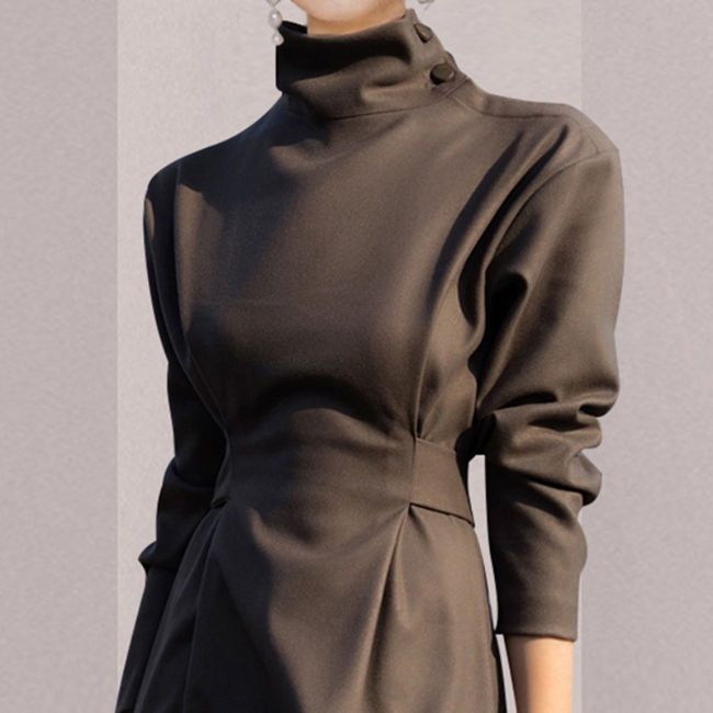 パーティードレス レディース タートルネック 長袖 ロング モノトーン 結婚式 ワンピ ワンピース フォーマル ドレス お呼ばれ パーティ 成人式 社交 2次会 