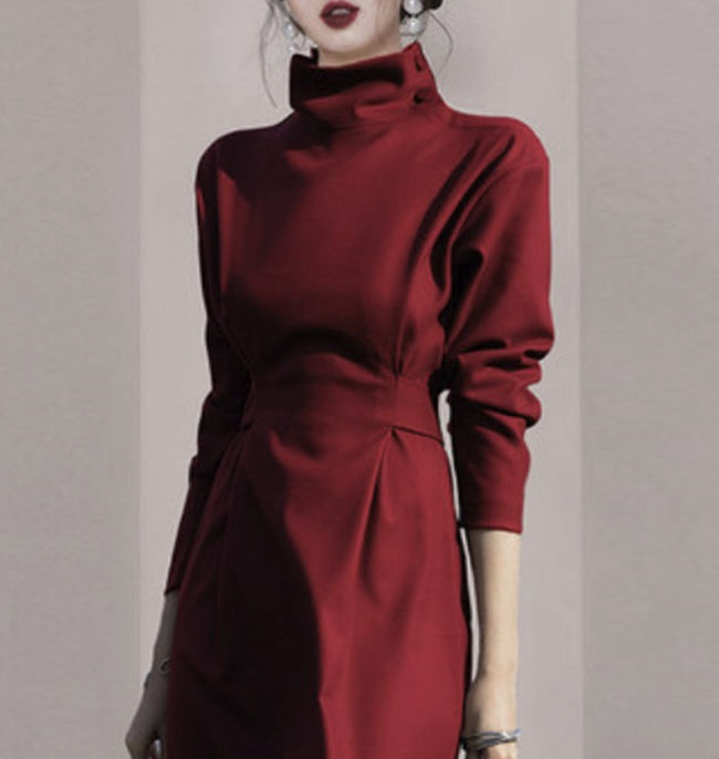 パーティードレス レディース タートルネック 長袖 ロング モノトーン 結婚式 ワンピ ワンピース フォーマル ドレス お呼ばれ パーティ 成人式 社交 2次会 