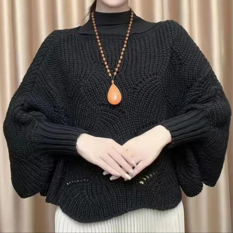長袖ゆったり透かし彫りフックカットソ洋風保温ストール女 ニット 春と秋冬の トップス カジュアル 純色  