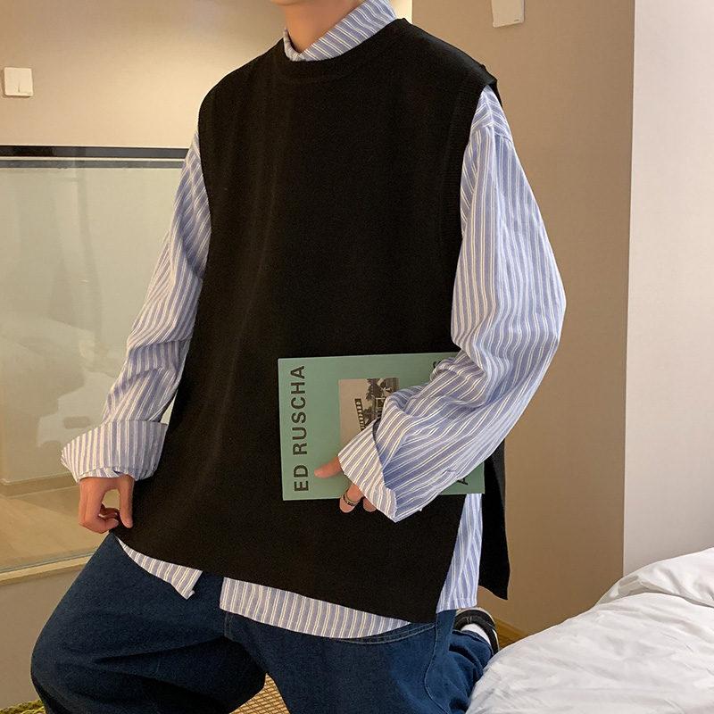 ニットベスト メンズ ジレ プルオーバー 春秋冬 チョッキ 室内着 クルーネック 防寒 通勤 インナー 保温 暖かい 通学 重ね着 丸首 トップス 