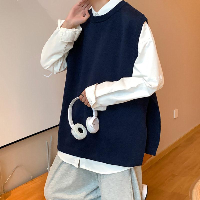 ニットベスト メンズ ジレ プルオーバー 春秋冬 チョッキ 室内着 クルーネック 防寒 通勤 インナー 保温 暖かい 通学 重ね着 丸首 トップス 