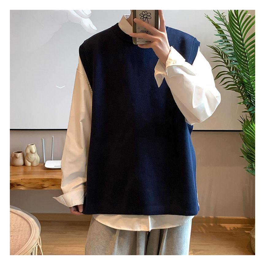 ニットベスト メンズ ジレ プルオーバー 春秋冬 チョッキ 室内着 クルーネック 防寒 通勤 インナー 保温 暖かい 通学 重ね着 丸首 トップス 
