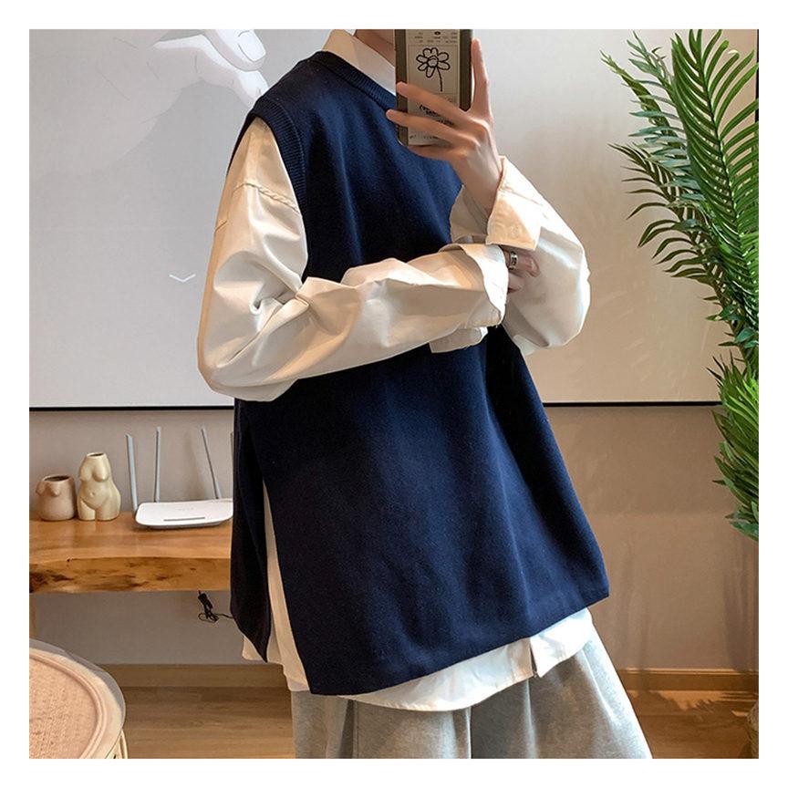 ニットベスト メンズ ジレ プルオーバー 春秋冬 チョッキ 室内着 クルーネック 防寒 通勤 インナー 保温 暖かい 通学 重ね着 丸首 トップス 