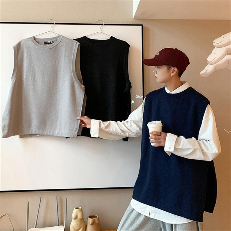 ニットベスト メンズ ジレ プルオーバー 春秋冬 チョッキ 室内着 クルーネック 防寒 通勤 インナー 保温 暖かい 通学 重ね着 丸首 トップス 