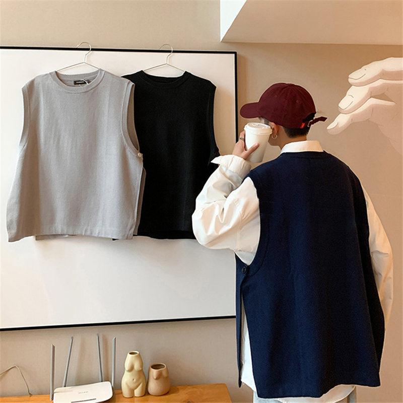 ニットベスト メンズ ジレ プルオーバー 春秋冬 チョッキ 室内着 クルーネック 防寒 通勤 インナー 保温 暖かい 通学 重ね着 丸首 トップス 