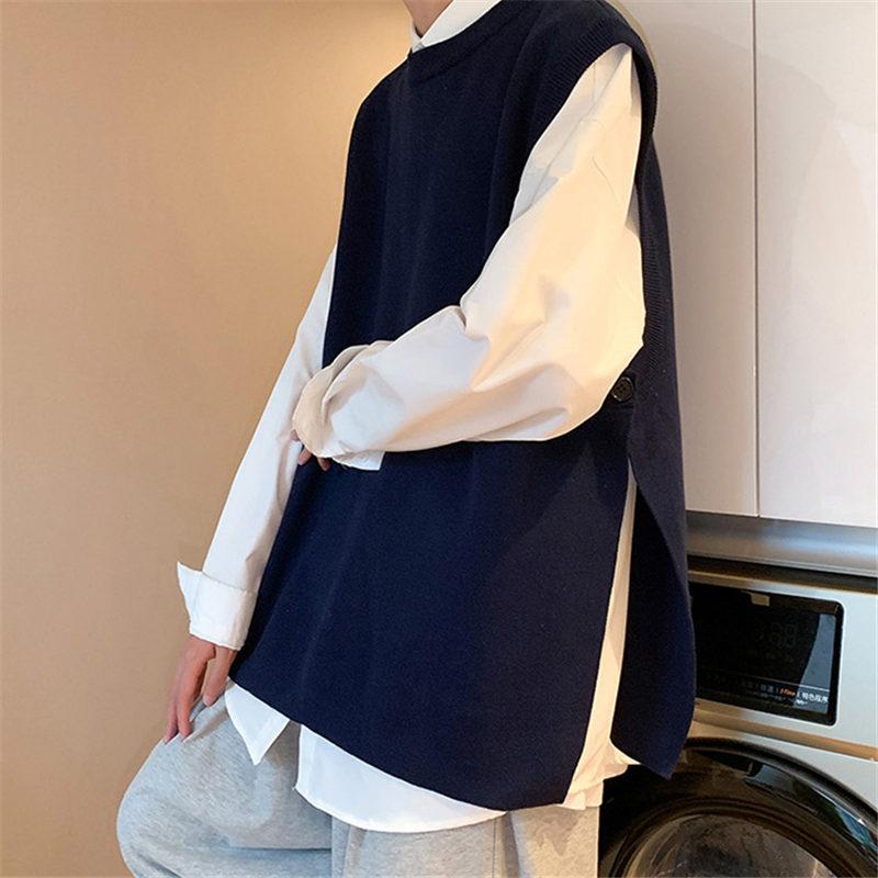 ニットベスト メンズ ジレ プルオーバー 春秋冬 チョッキ 室内着 クルーネック 防寒 通勤 インナー 保温 暖かい 通学 重ね着 丸首 トップス 