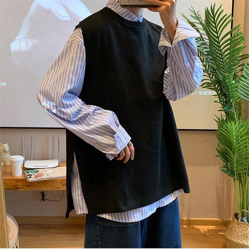 ニットベスト メンズ ジレ プルオーバー 春秋冬 チョッキ 室内着 クルーネック 防寒 通勤 インナー 保温 暖かい 通学 重ね着 丸首 トップス 