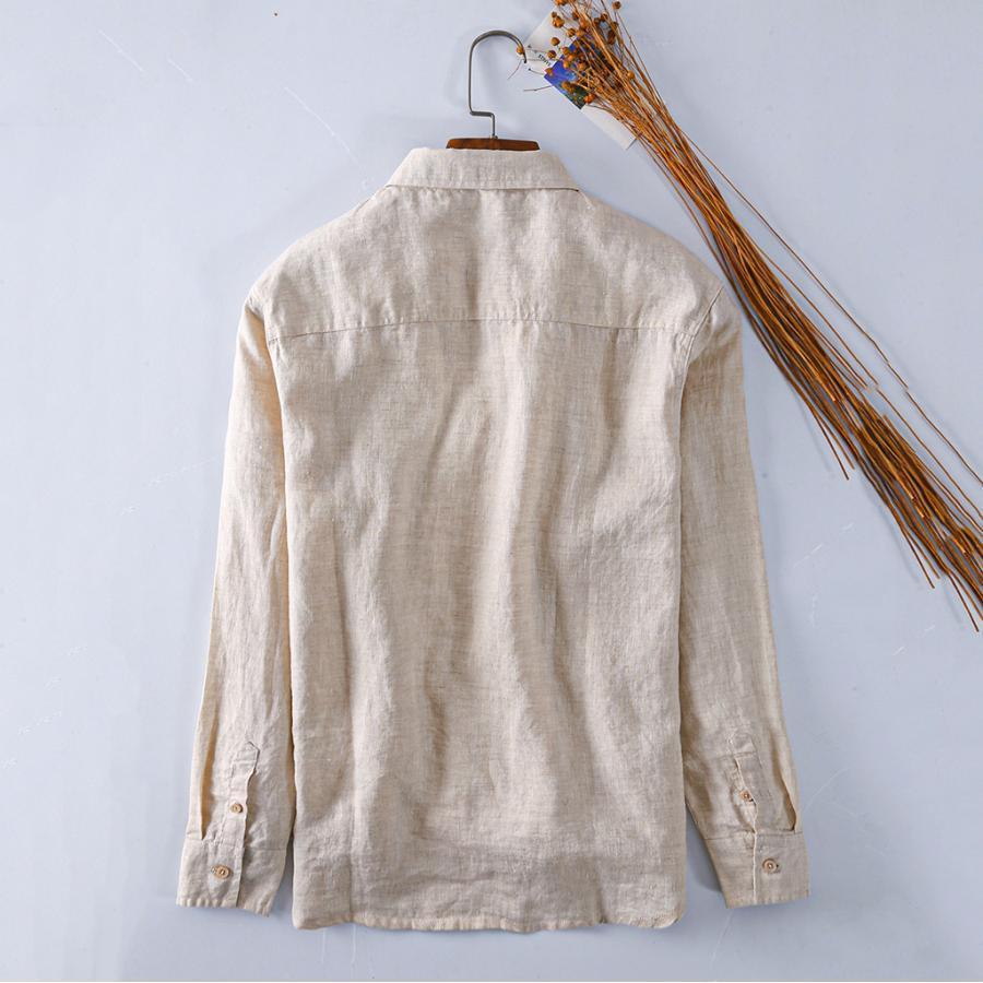 プレミアム春秋カジュアルリネンメンズ日本爽やかリネンシャツラペル長袖トップス  